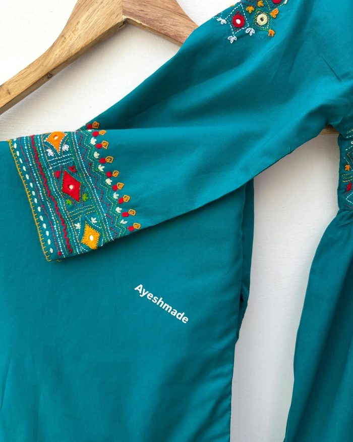 Ocean Mist – Multi-Embroidered Frock Style Suit - Image 2