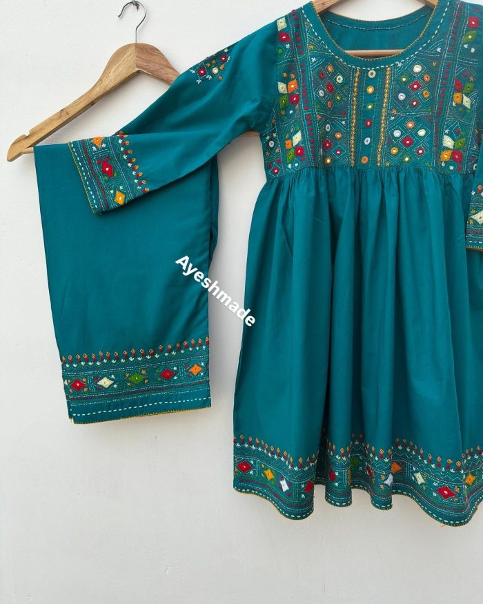 Ocean Mist – Multi-Embroidered Frock Style Suit - Image 7