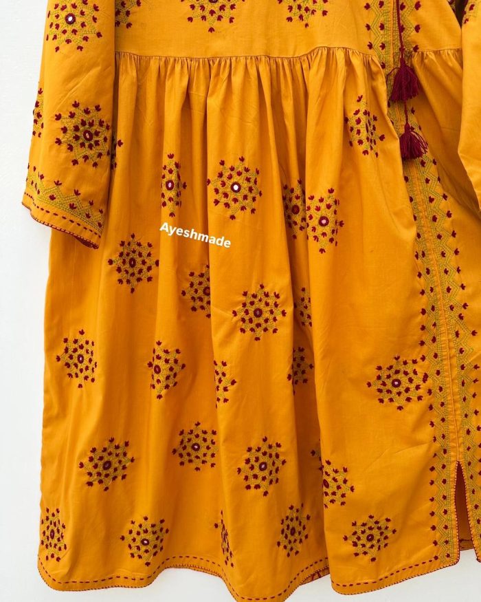 Sunset Royalty – Yellow Angrakha with Mehroon Embroidery - Image 3