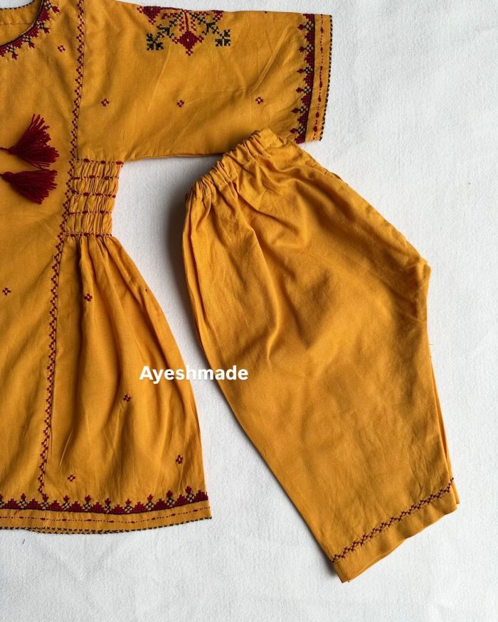 "Twin Elegance – Black & Mustard Dasooti Embroidered Frock - Image 7
