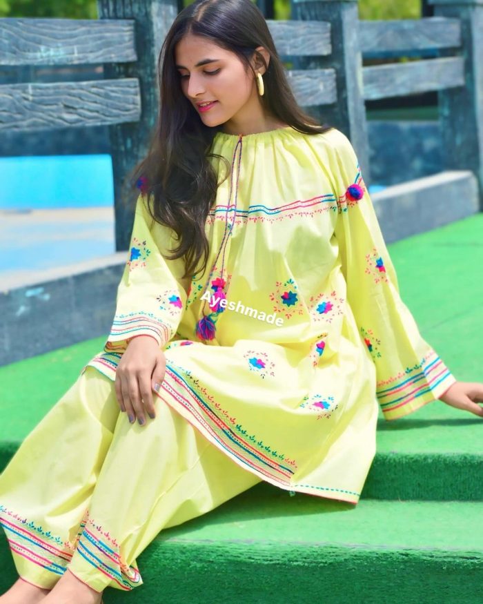 Lemon Blossom – Embroidered 2-Piece in Pink & Blue Hues - Image 2