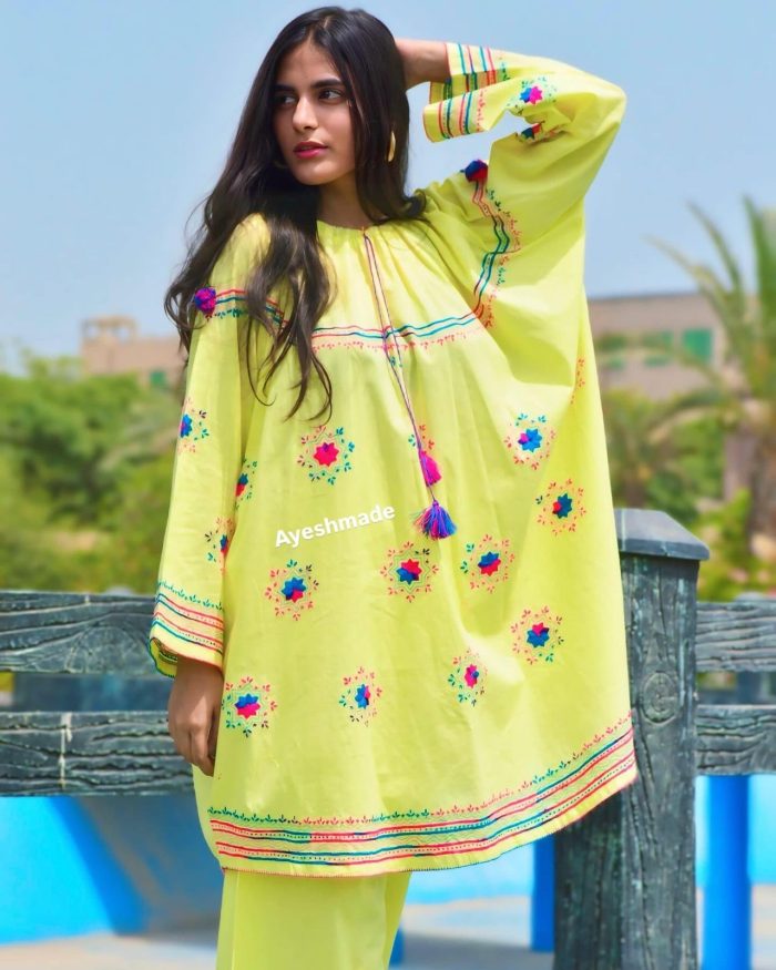 Lemon Blossom – Embroidered 2-Piece in Pink & Blue Hues - Image 3