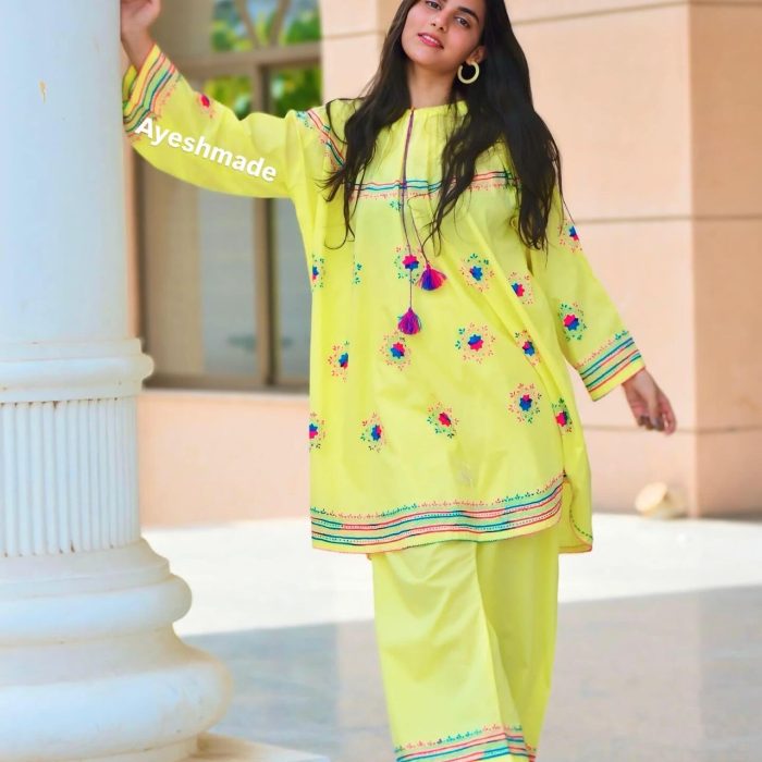 Lemon Blossom – Embroidered 2-Piece in Pink & Blue Hues