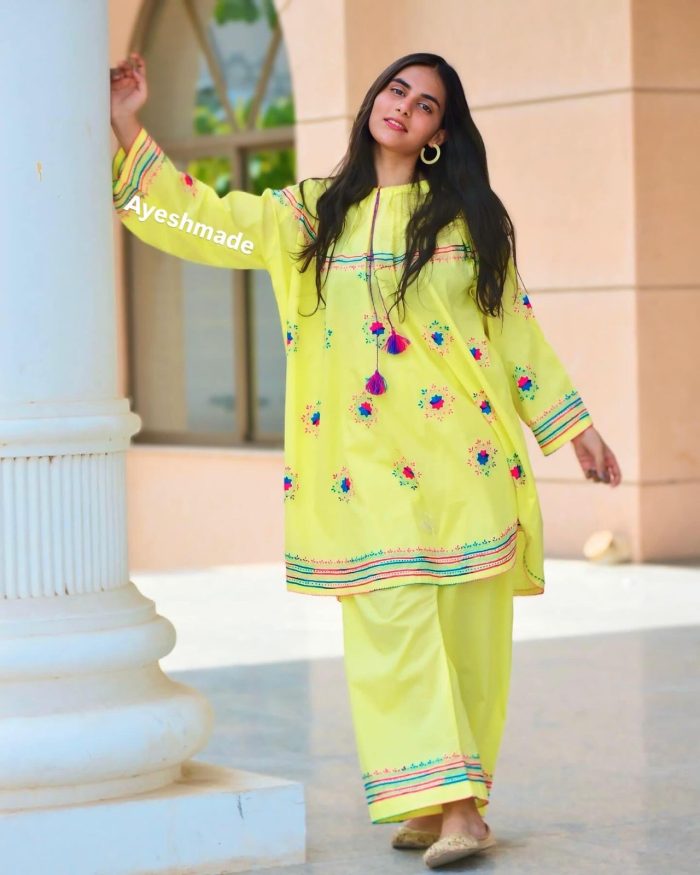 Lemon Blossom – Embroidered 2-Piece in Pink & Blue Hues