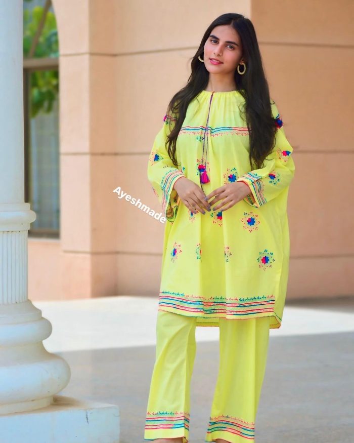 Lemon Blossom – Embroidered 2-Piece in Pink & Blue Hues - Image 14