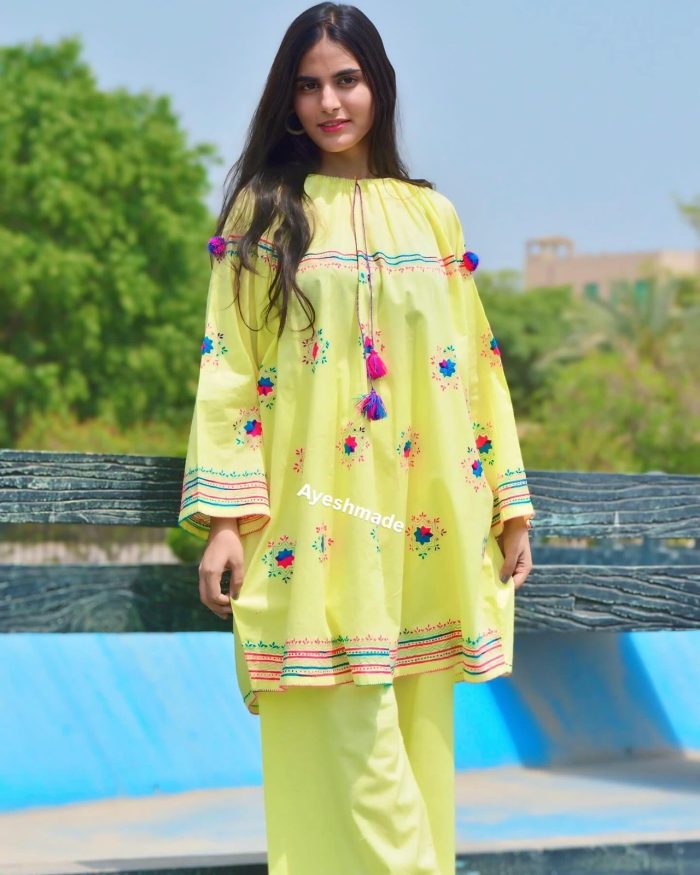 Lemon Blossom – Embroidered 2-Piece in Pink & Blue Hues - Image 15