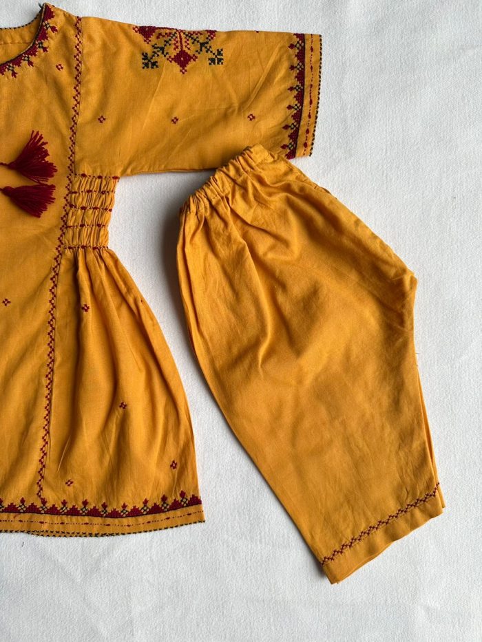 "Twin Elegance – Black & Mustard Dasooti Embroidered Frock - Image 10