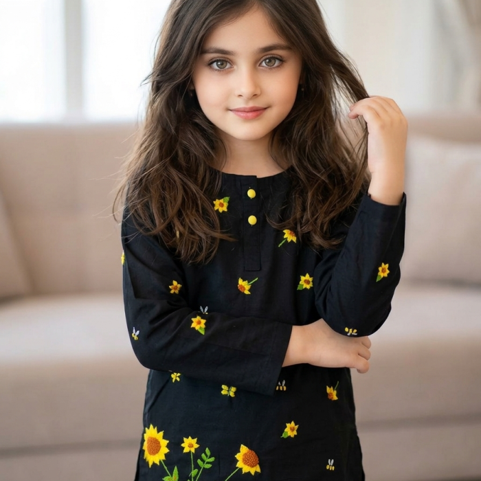 Black Sunflower Embroidered Dress