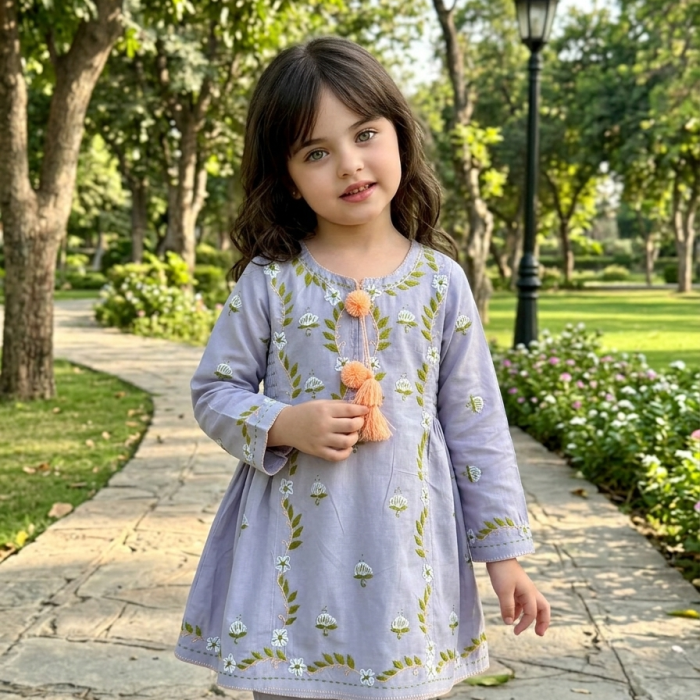 Silver Grace Hand Embroidered 2 Piece Frock